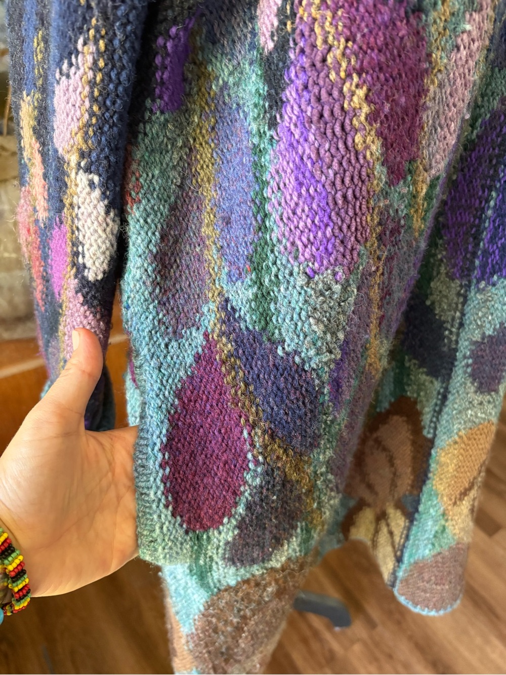 Hand-Knit Colourful Oversize Knit Sweater OS - Picture 5 of 10